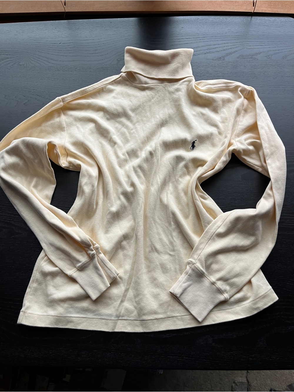 Ralph Lauren Sport Cream Yellow Turtleneck Shirt Small 100% Cotton Pony Logo
